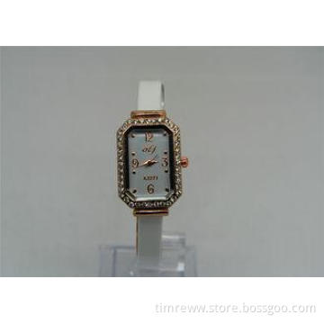Vogue Ladies Diamond Quartz Watch leather strap round alloy